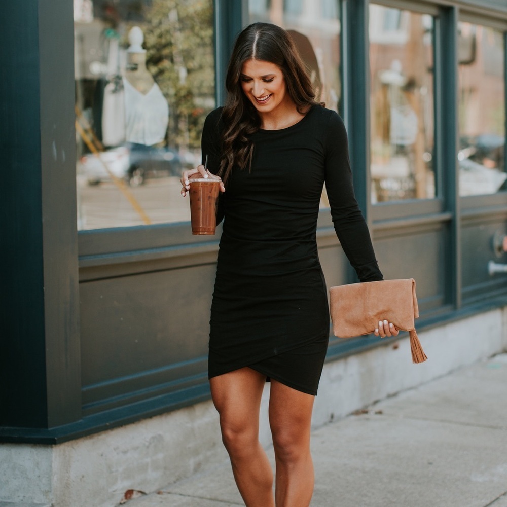 Leith Black Long Sleeve Ruched Bodycon Dress